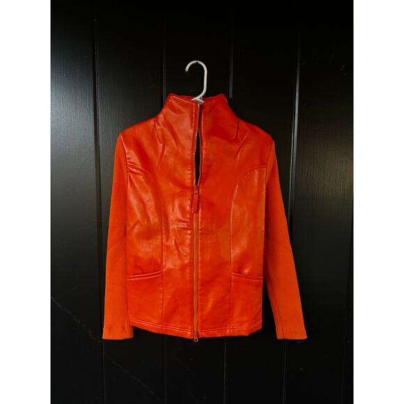 Fly Riders Orange Vegan Leather Ribbed Zip Jacket Moto Style Small - Picture 2 of 5